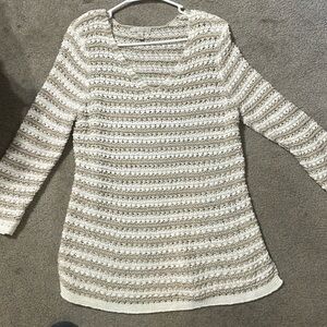 Classy, comfortable sweater beige, and white striped